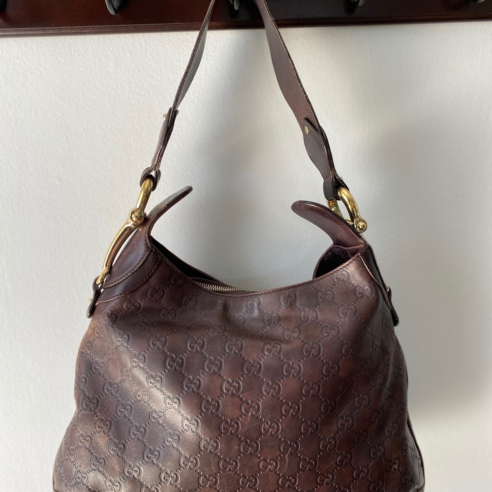 Gucci Monogram Brown leather hobo bag (authentic) - Picture 3 of 16